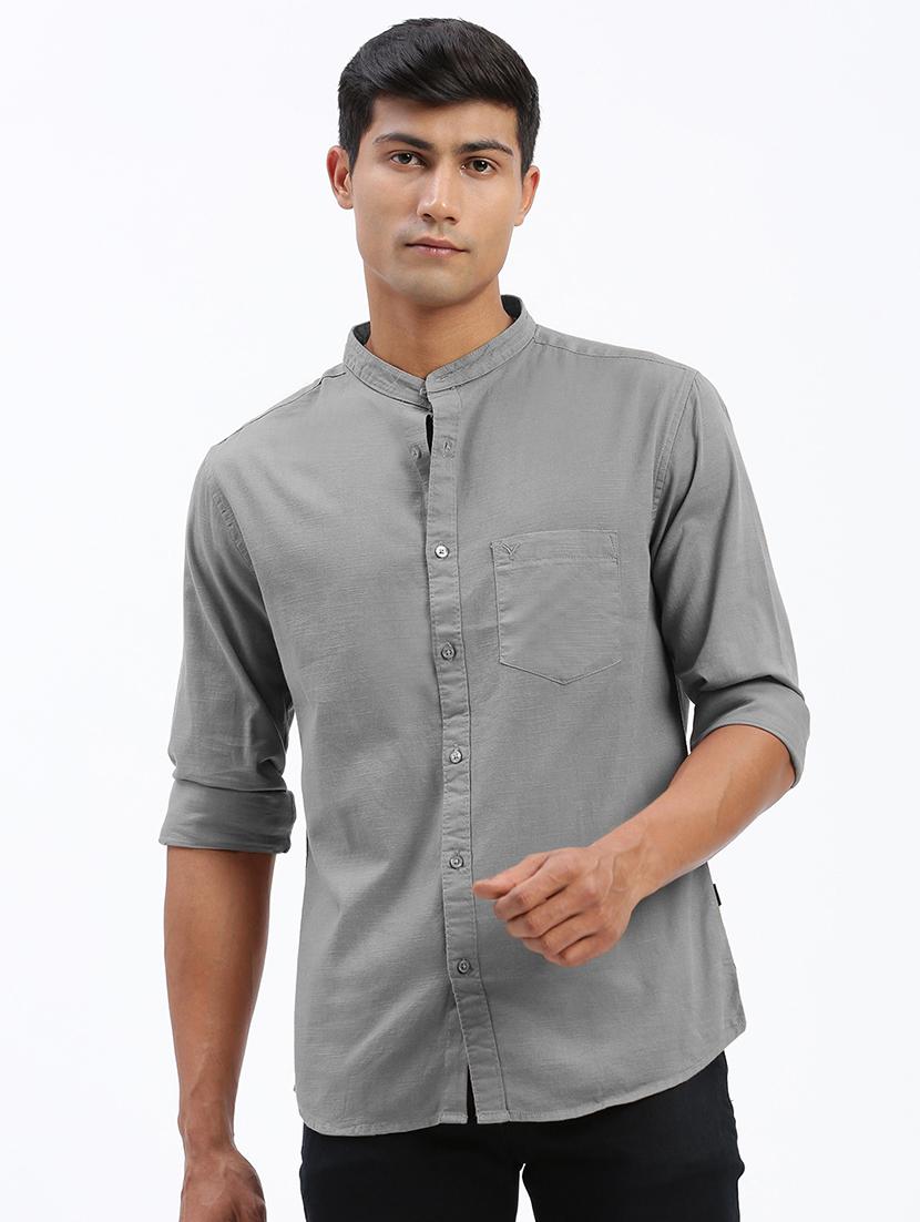men solid mandarin collar long sleeve shirt  - 22037894 -  Standard Image - 1