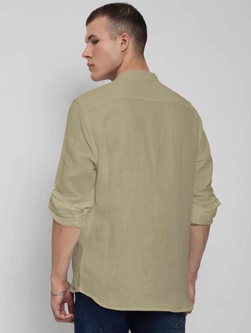 men solid mandarin neck long sleeve short kurta - 22037895 - Standard Image - 4