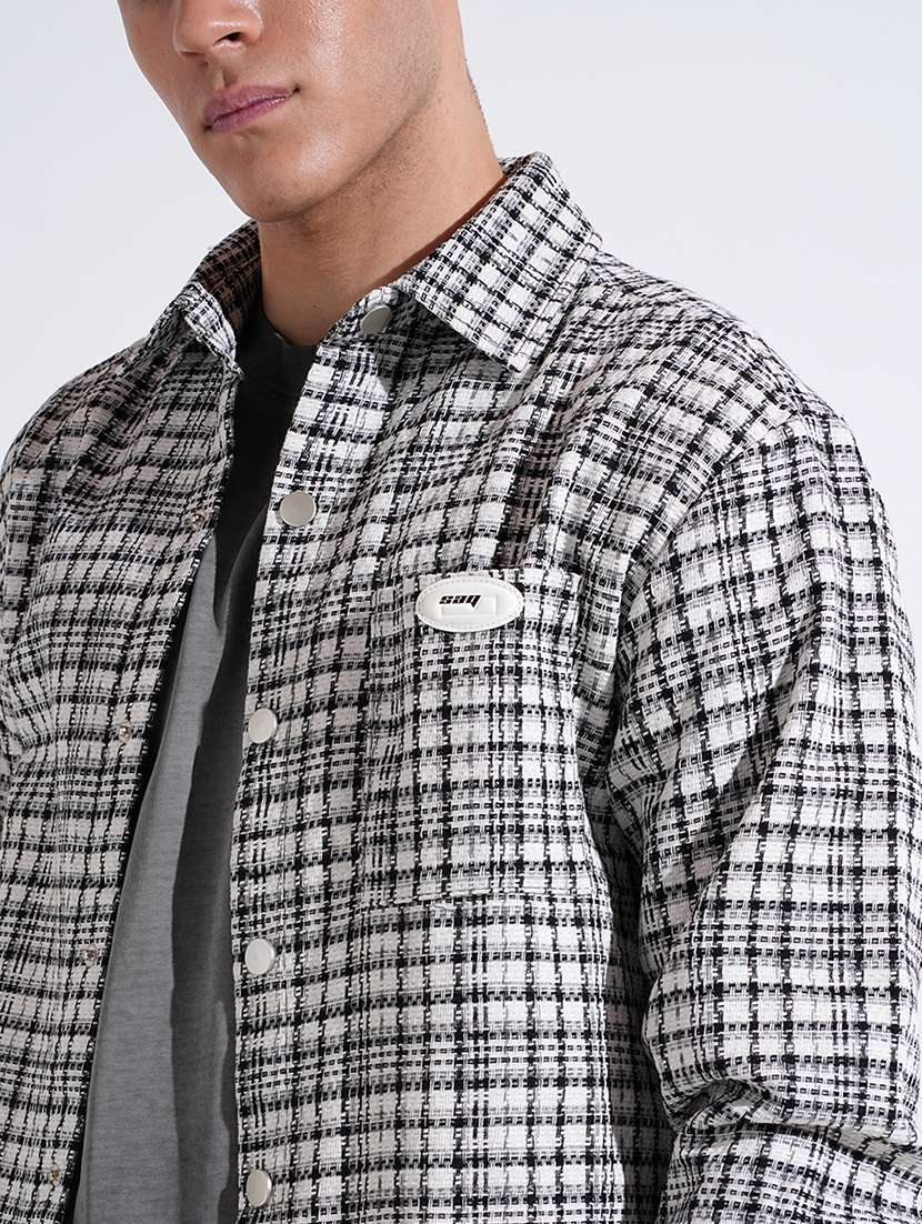 men checkered collared long sleeve shacket - 22037896 -  Standard Image - 4