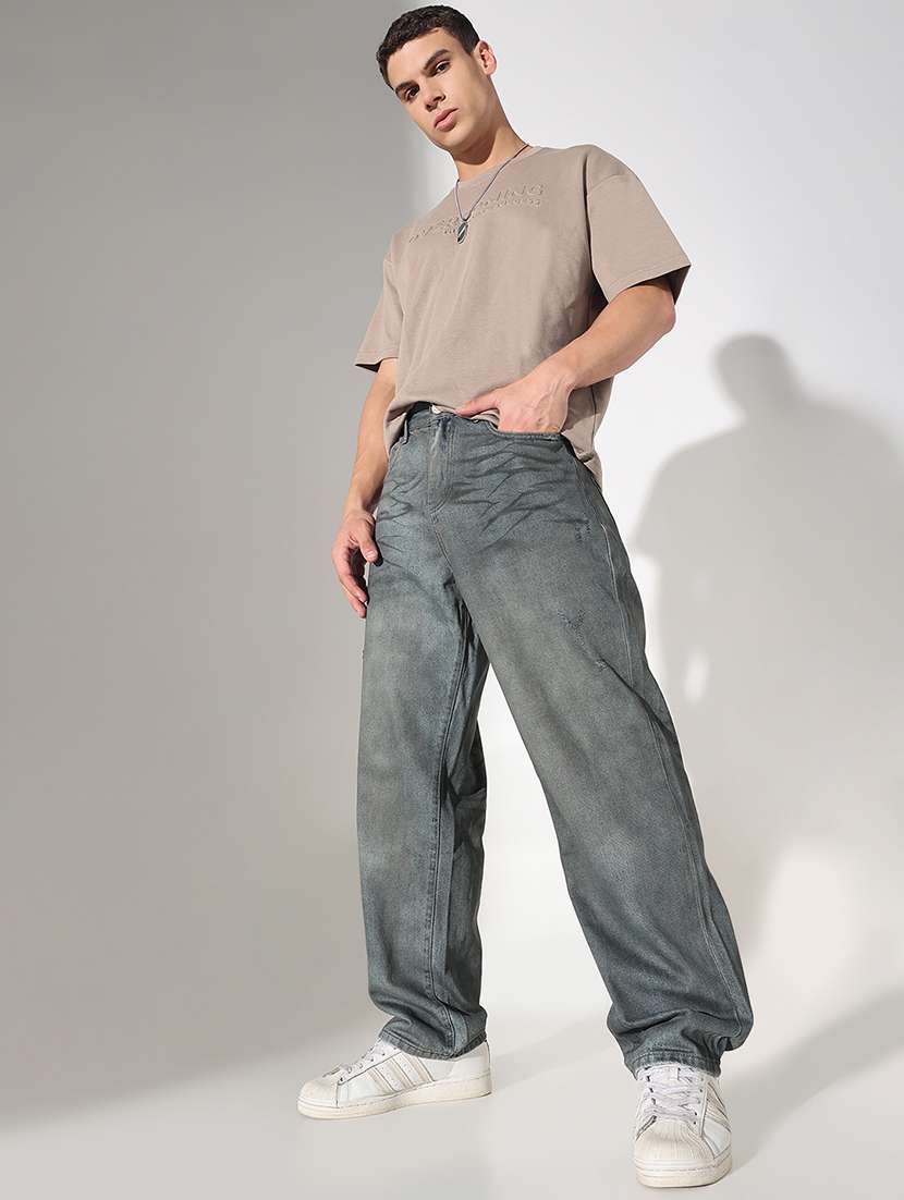 men solid mid rise baggy fit jean - 22037898 - Standard Image - 1