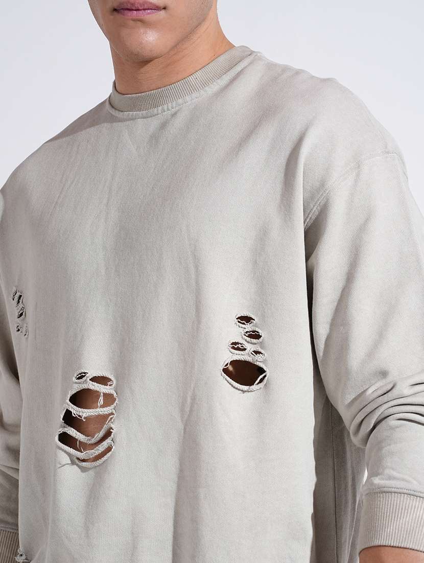 men solid distressed long sleeve sweatshirt - 22037913 - Standard Image - 4