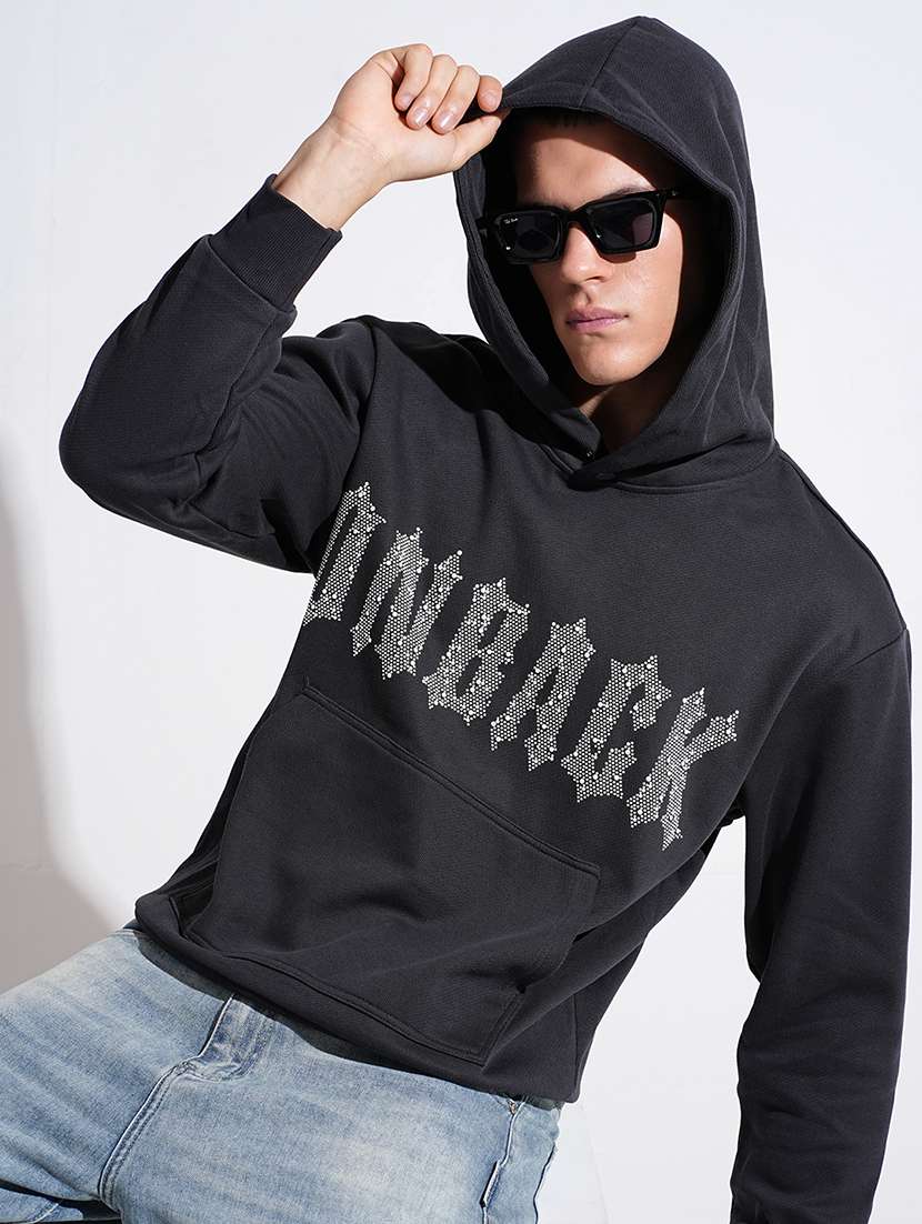 men printed long sleeve hooded sweatshirt