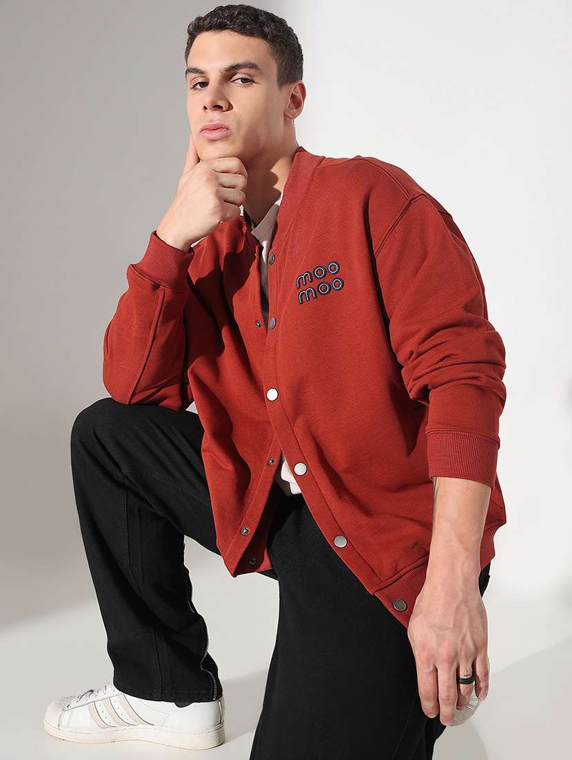 men printed long sleeve varsity jacket