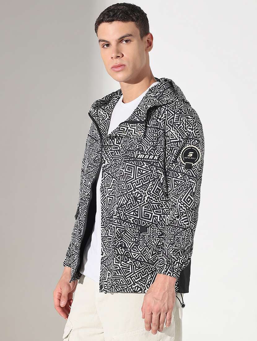 men printed long sleeve hooded bomber jacket - 22037973 -  Standard Image - 1