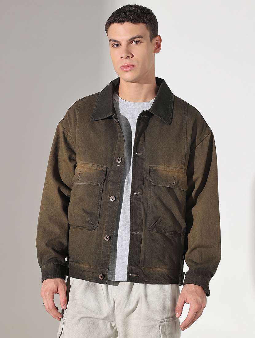 men solid collared long sleeve denim jacket - 22037975 -  Standard Image - 1