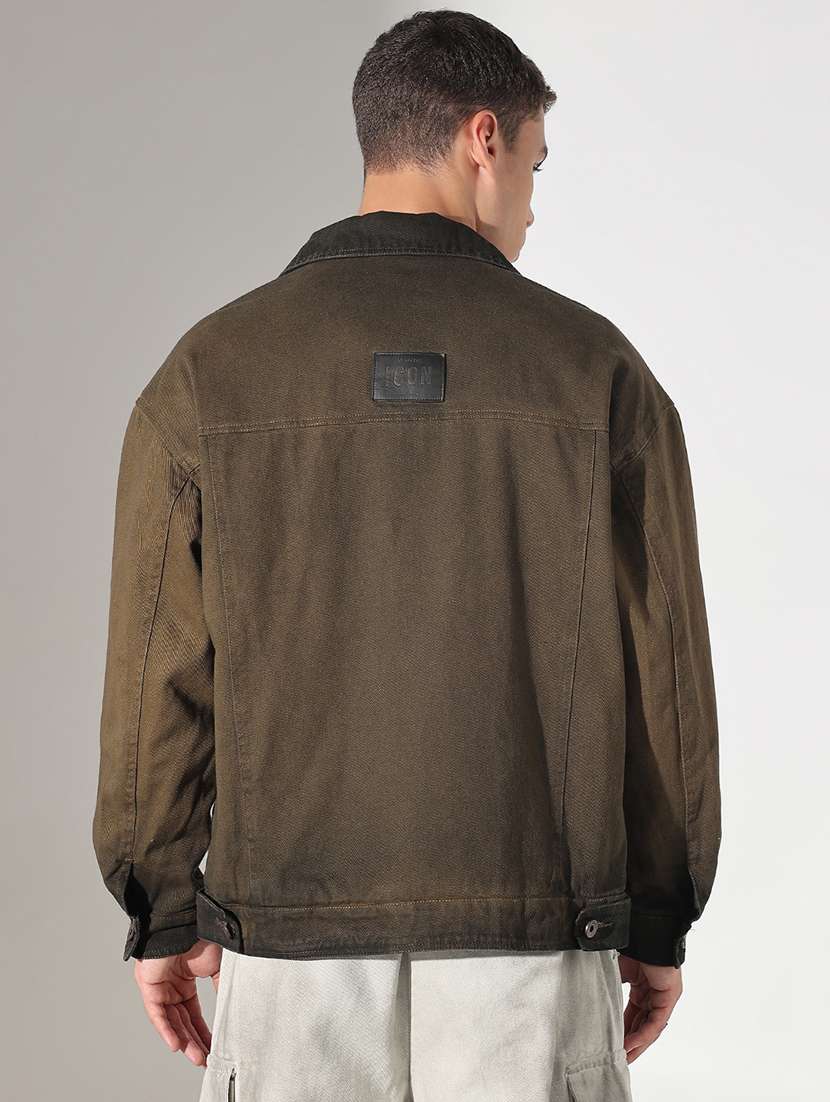 men solid collared long sleeve denim jacket - 22037975 - Standard Image - 4