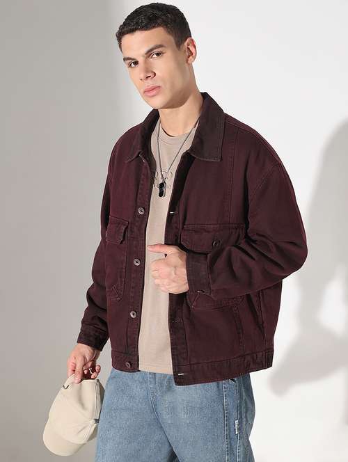 men solid collared long sleeve denim jacket - 22037976 -  Standard Image - 0