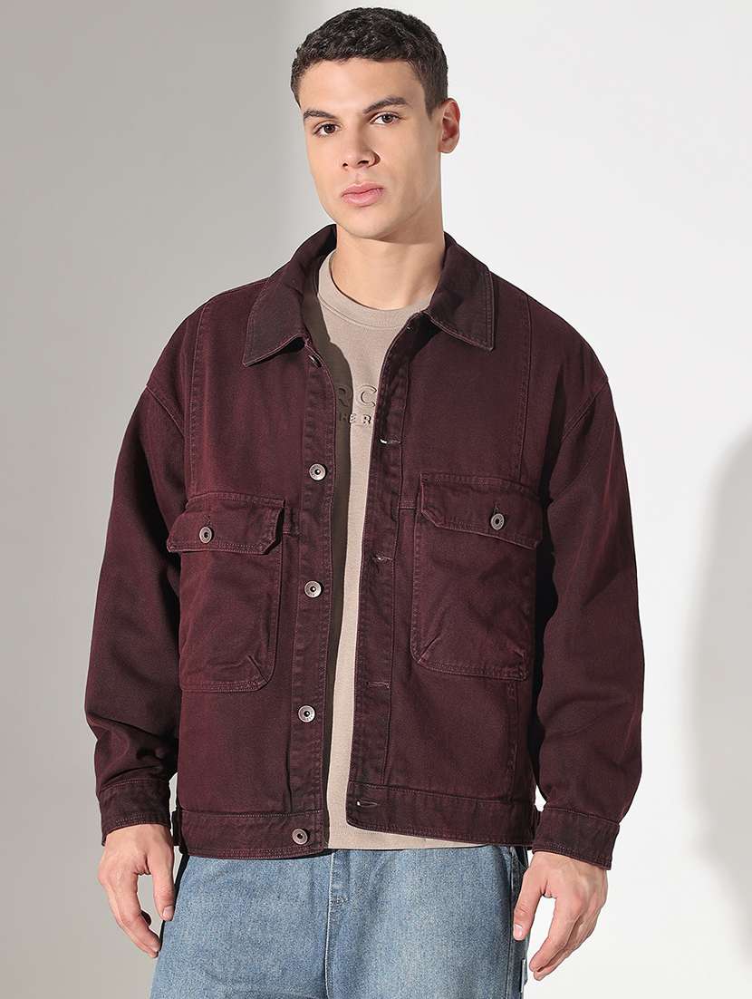 men solid collared long sleeve denim jacket - 22037976 -  Standard Image - 1