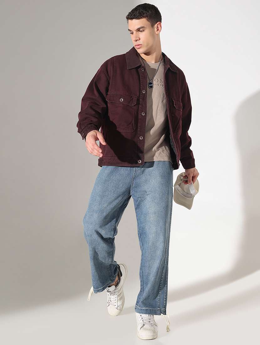 men solid collared long sleeve denim jacket - 22037976 - Standard Image - 4