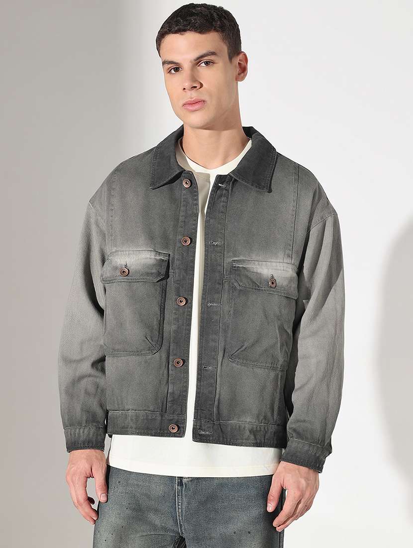 men washed collared long sleeve denim jacket - 22037977 -  Standard Image - 1
