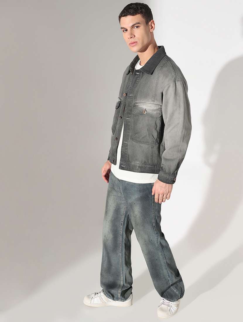 men washed collared long sleeve denim jacket - 22037977 - Standard Image - 4