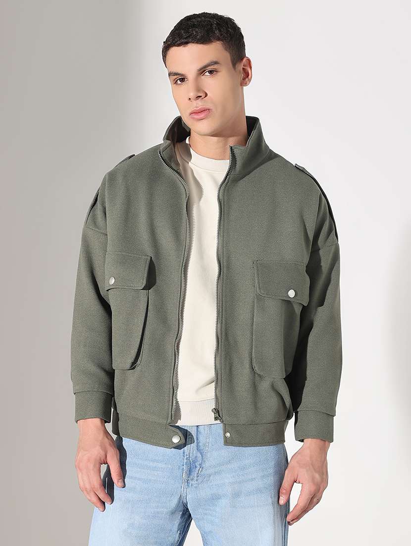 men solid stand collar long sleeve taliored jacket - 22037978 - Standard Image - 1