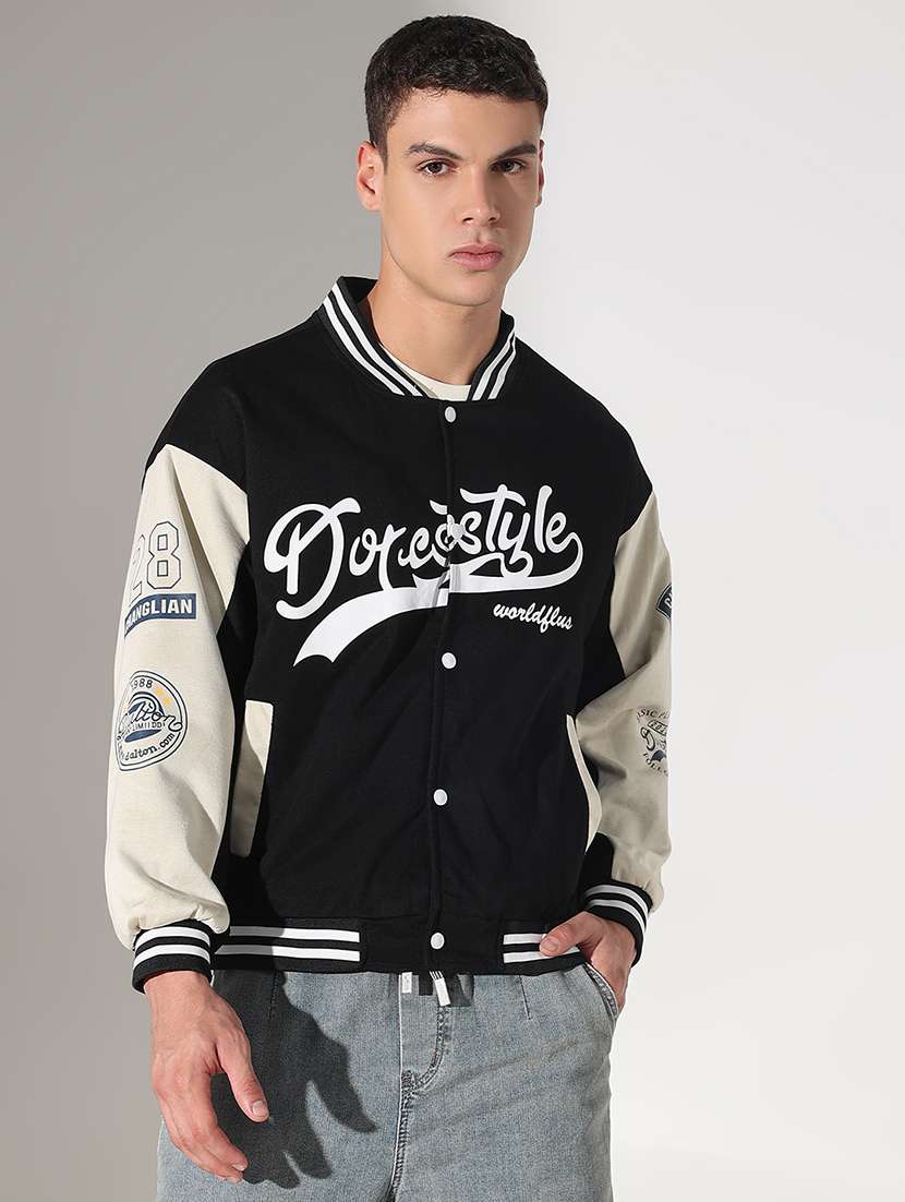 men color blocked long sleeve varsity jacket - 22037979 - Standard Image - 1