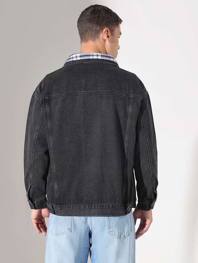 men solid collared long sleeve denim jacket - 22037981 -  Standard Image - 4