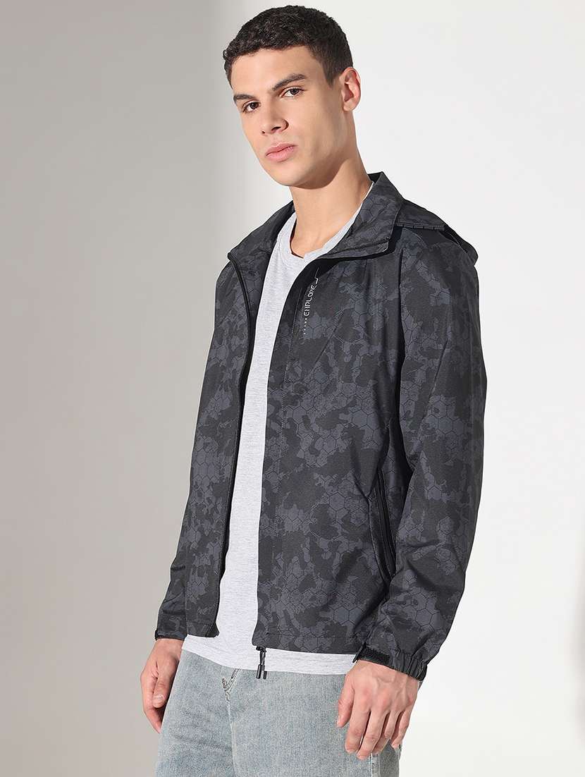 men printed hooded long sleeve bomber jacket - 22037986 -  Standard Image - 1