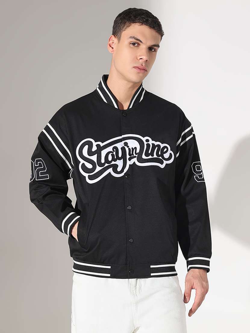 men typographic print long sleeve varsity jacket - 22037988 - Standard Image - 1