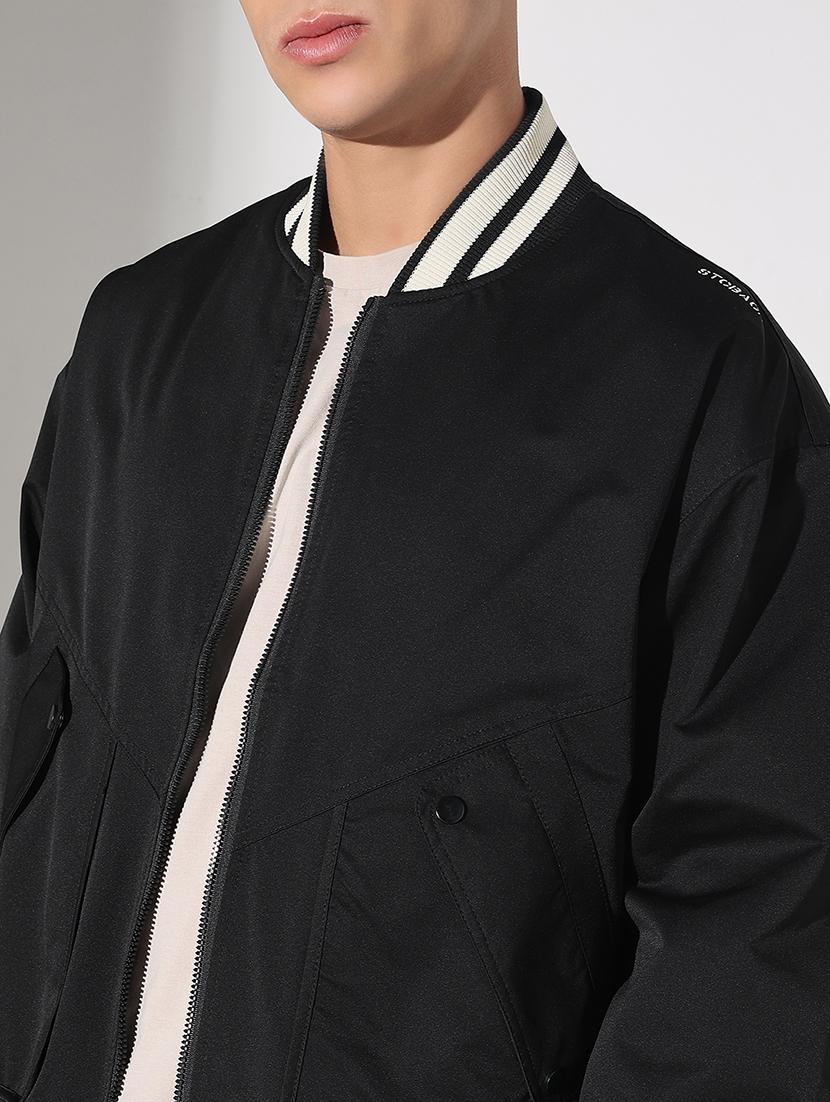 men black solid long sleeve varsity jacket - 22037990 - Standard Image - 4