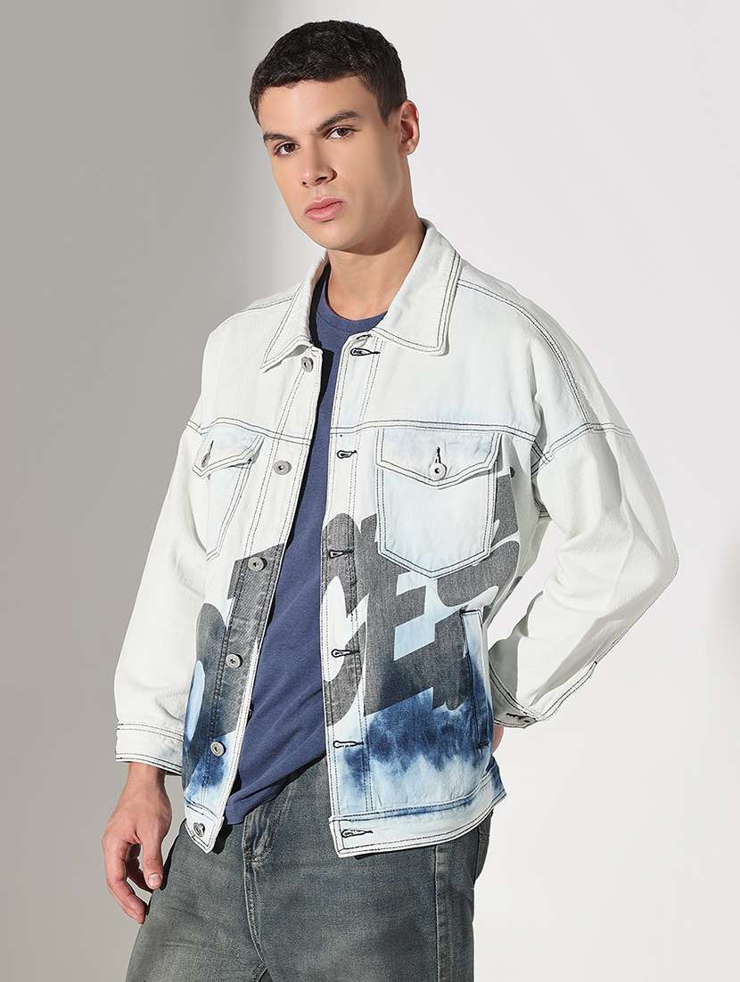 men printed collared  long sleeve denim jacket - 22037992 -  Standard Image - 1