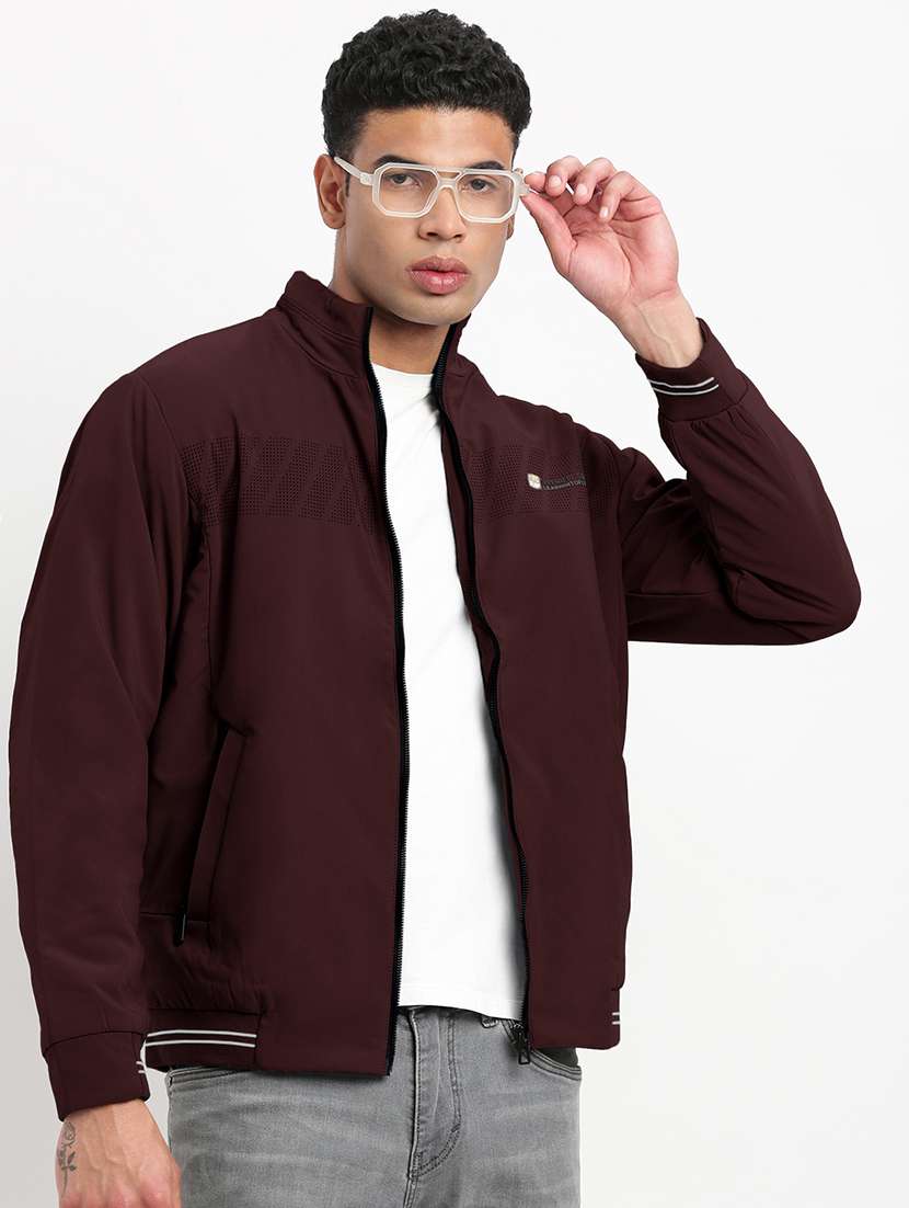 men solid long sleeve bomber jacket