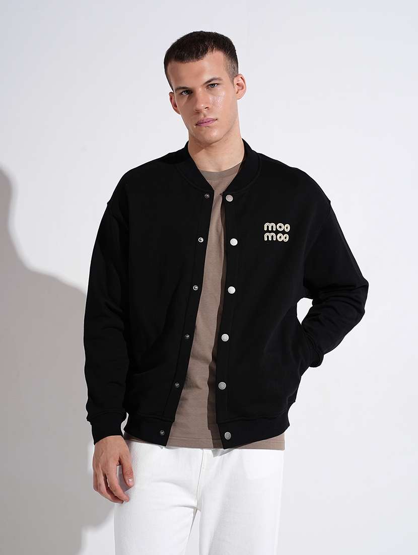 men black prnted long sleeve varsity jacket - 22037999 -  Standard Image - 1