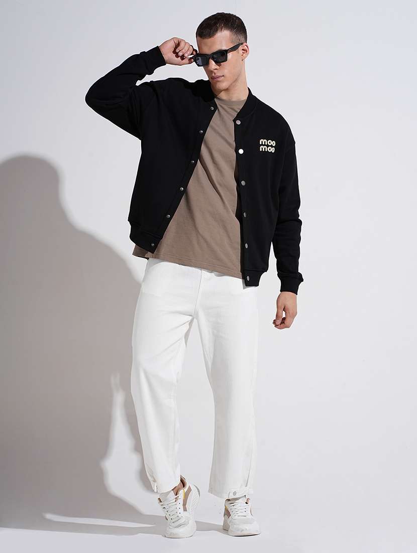 men black prnted long sleeve varsity jacket - 22037999 -  Standard Image - 4