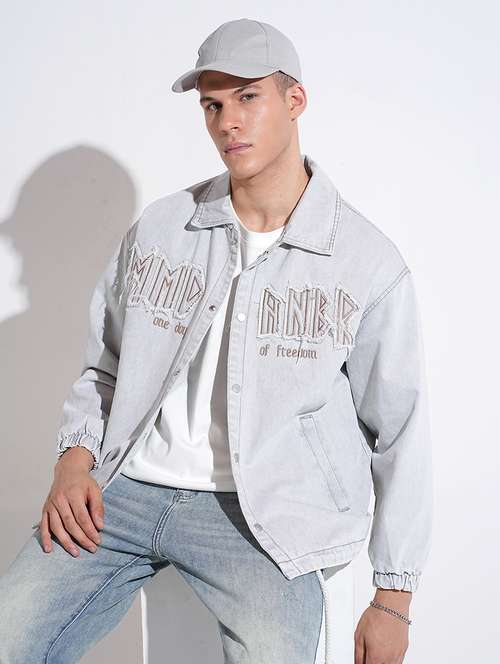 men collared long sleeve denim jacket - 22038001 -  Standard Image - 0