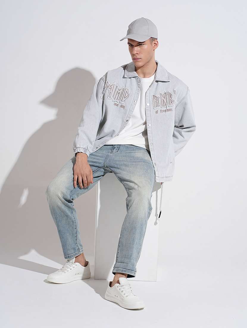 men collared long sleeve denim jacket - 22038001 - Standard Image - 4