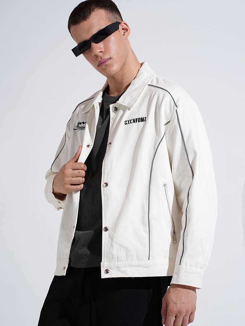 men collared long sleeve denim jacket