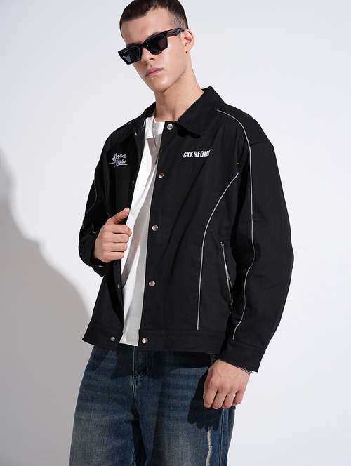 men collared long sleeve denim jacket - 22038003 - Standard Image - 0