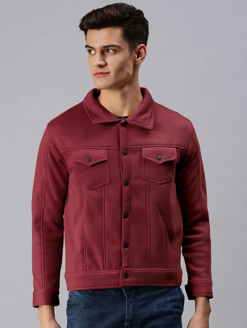 men maroon solid long sleeve collared casual jacket - 22038005 - Standard Image - 1