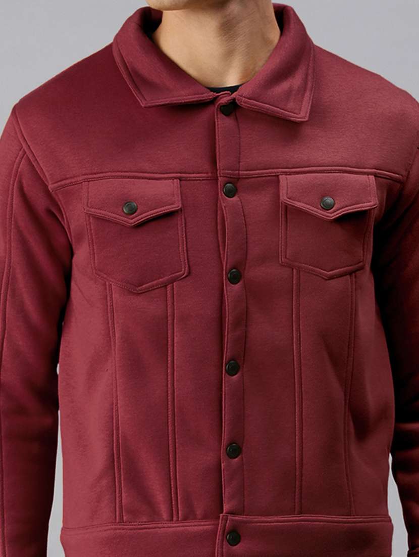 men maroon solid long sleeve collared casual jacket - 22038005 - Standard Image - 4