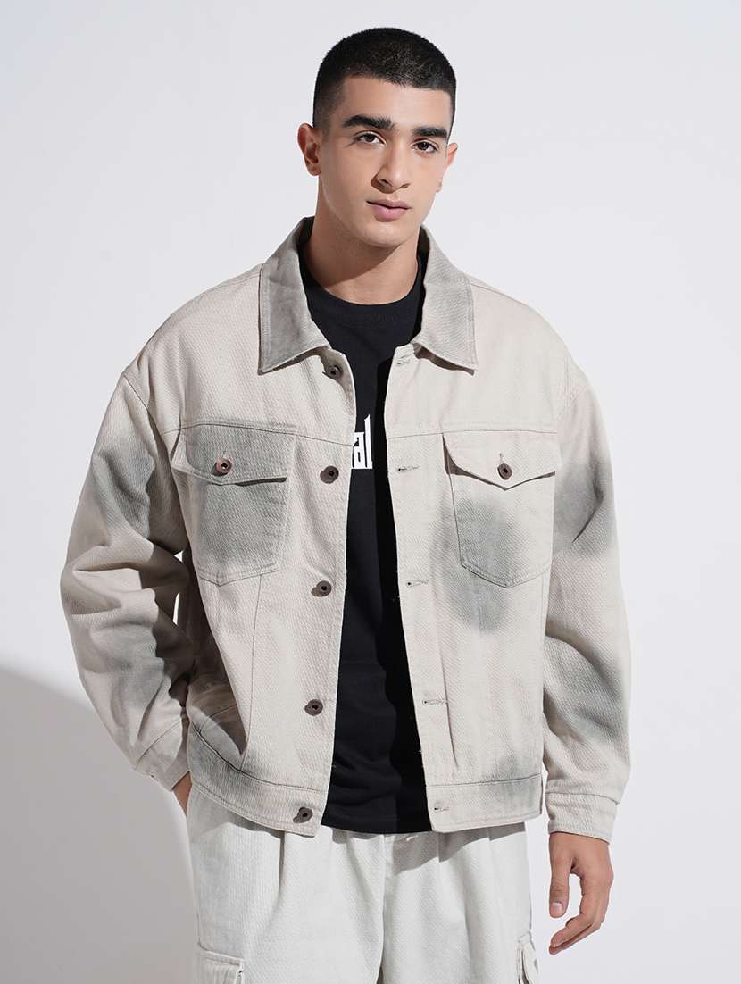 men collared long sleeve denim jacket - 22038006 - Standard Image - 1