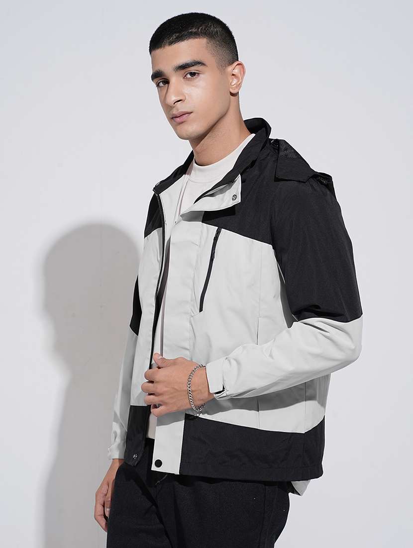 men color blocked long sleeve hooded bomber jacket - 22038007 - Standard Image - 1