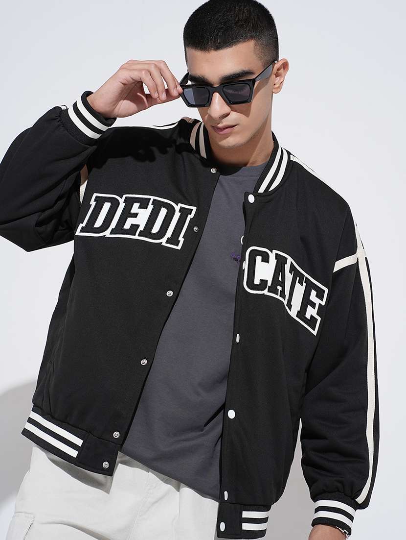 men typographic print ng sleeve varsity jacket