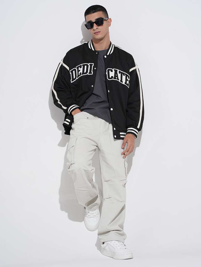 men typographic print ng sleeve varsity jacket - 22038010 - Standard Image - 4