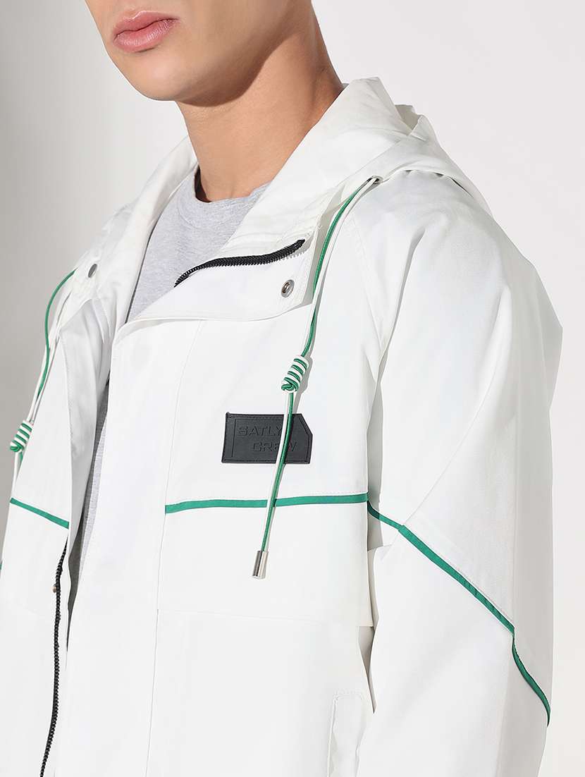 men white solid long sleeve hooded bomber jacket - 22038011 - Standard Image - 4