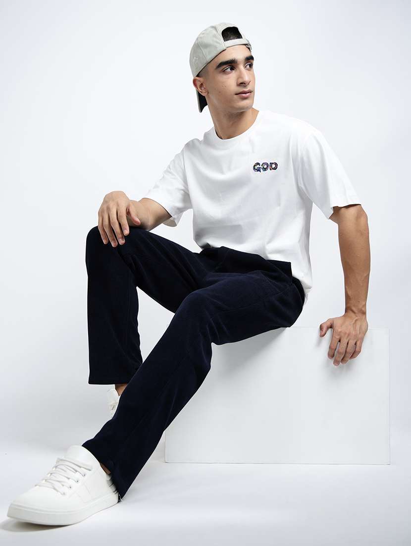 men solid mid rise corduroy casual trouser - 22038014 -  Standard Image - 1