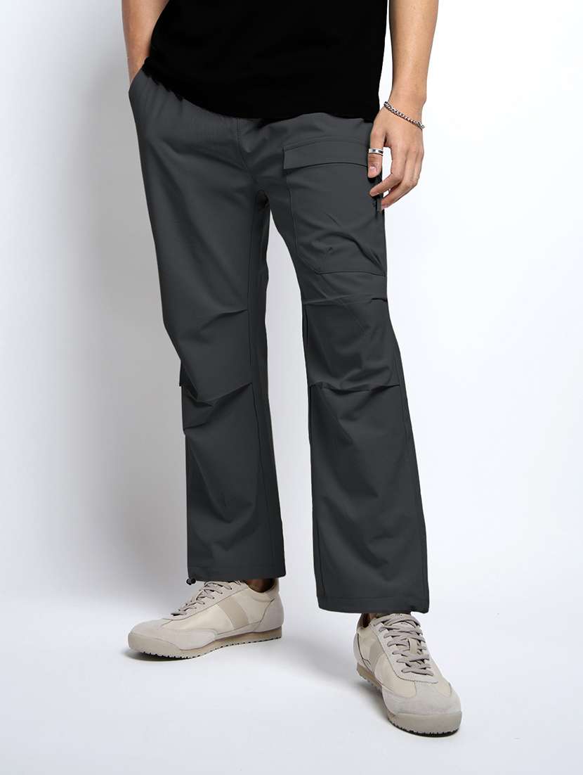 men solid mid rise relaxed fit parachute pants