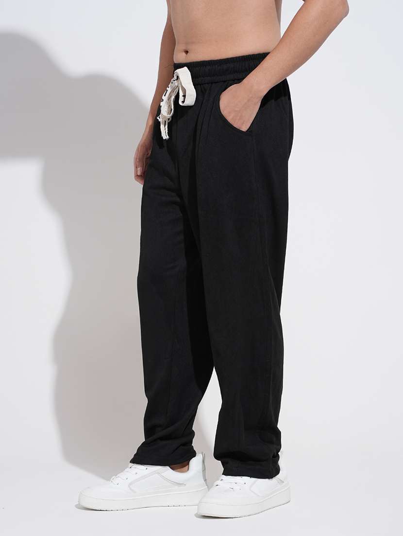 men black solid mid rise relaxed fit trouser - 22038065 - Standard Image - 1