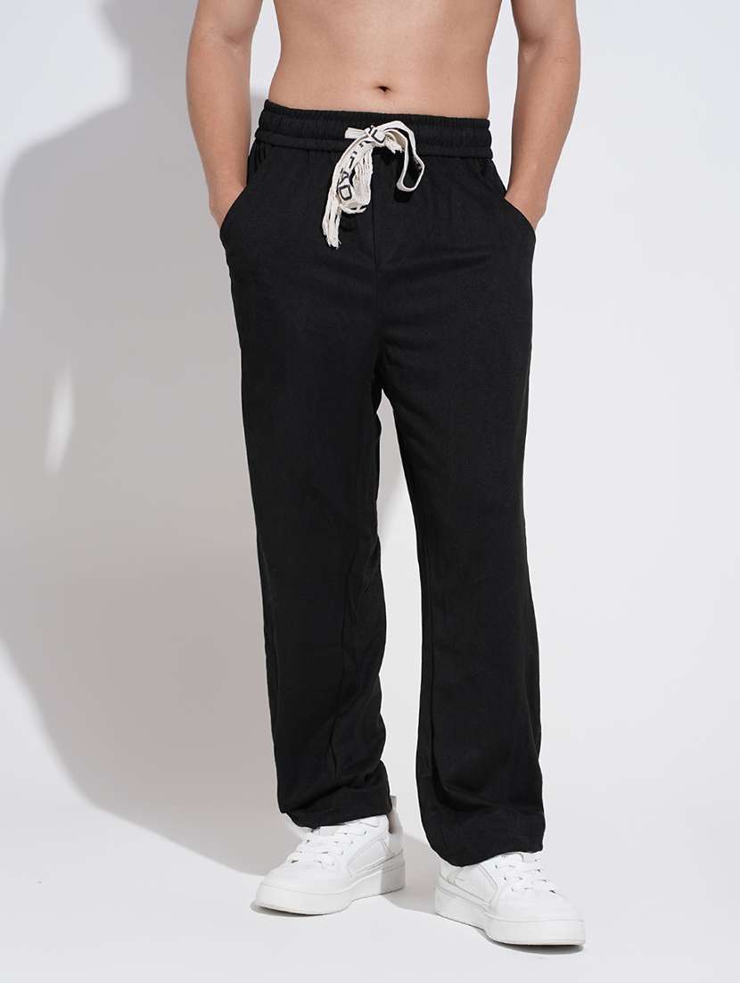 men black solid mid rise relaxed fit trouser - 22038065 - Standard Image - 4