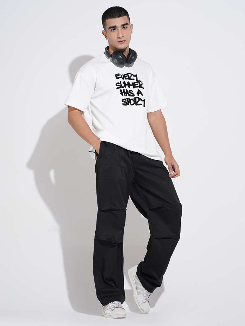 men black solid mid rise relaxed fit trouser - 22038066 - Standard Image - 1