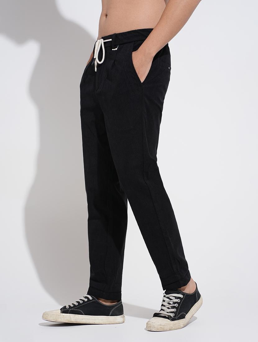 men black solid mid rise straight fit chinos - 22038068 - Standard Image - 1