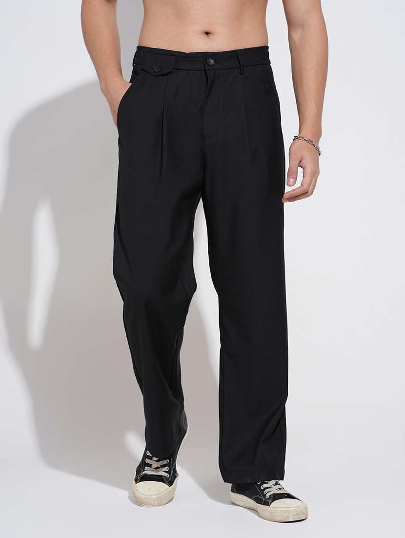 men black solid mid rise straight fit chinos - 22038069 -  Standard Image - 1