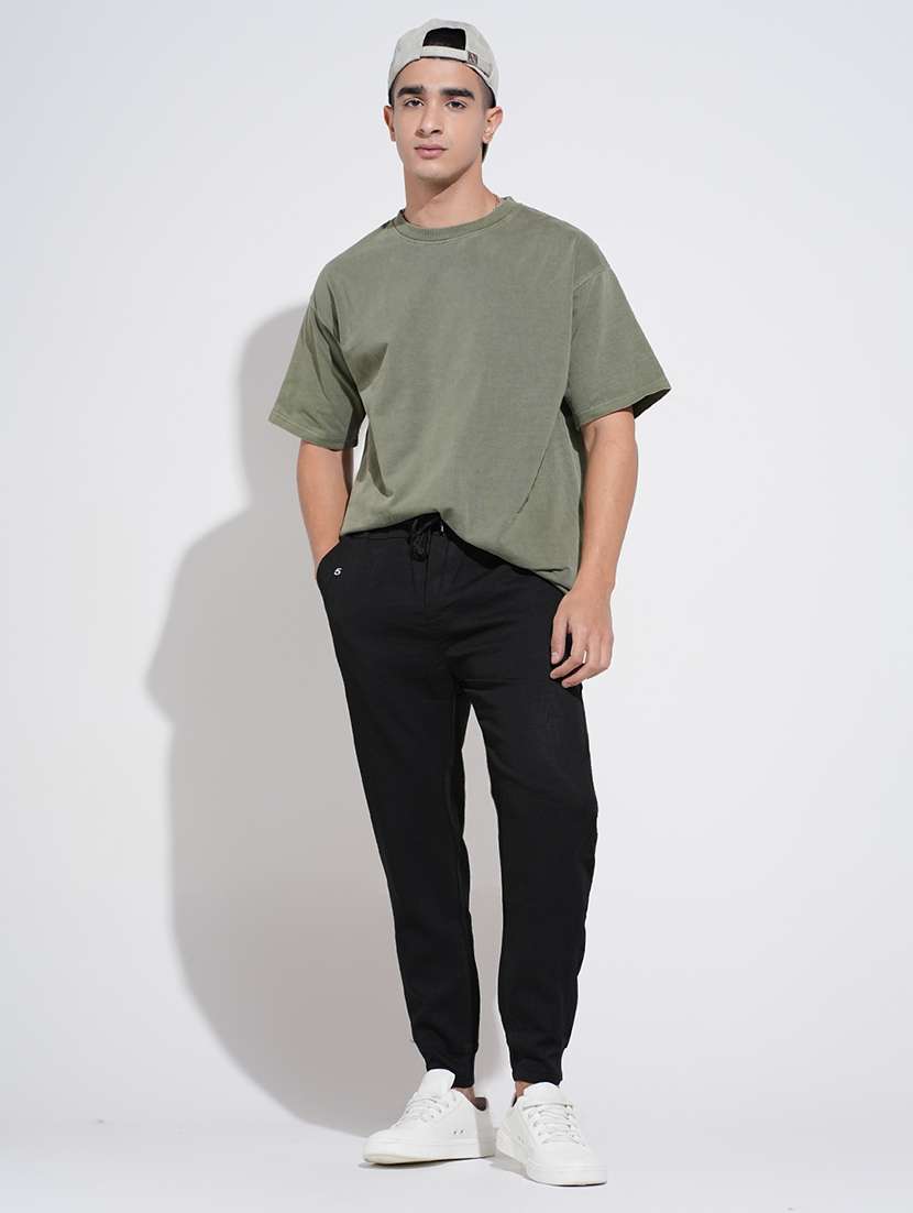 men black solid mid rise regular fit jogger - 22038073 - Standard Image - 1