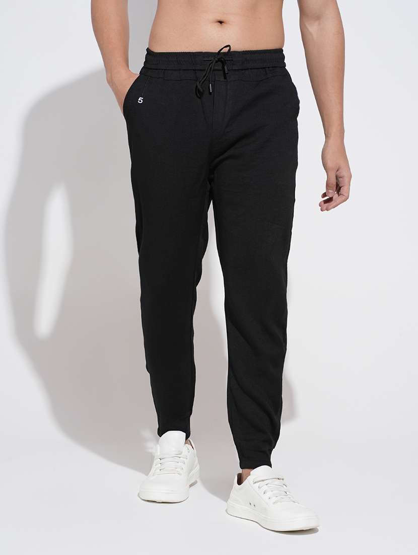 men black solid mid rise regular fit jogger - 22038073 - Standard Image - 4