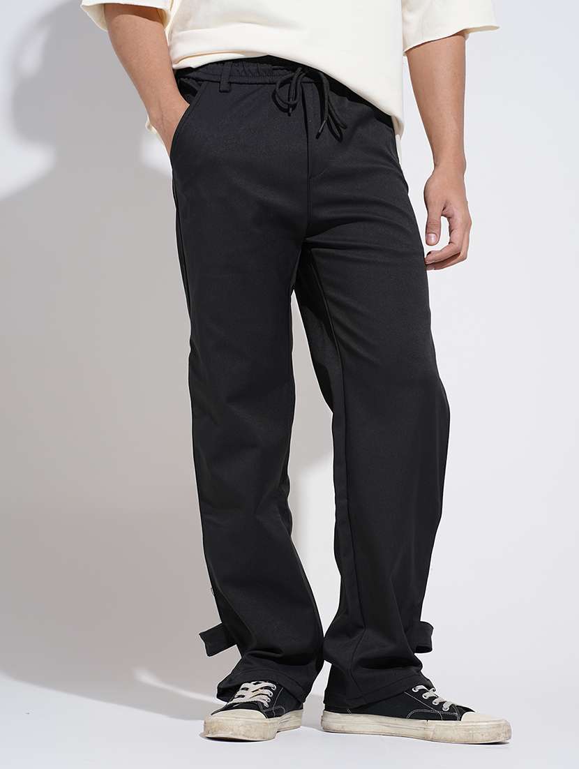men solid low rise straight fit trouser 
