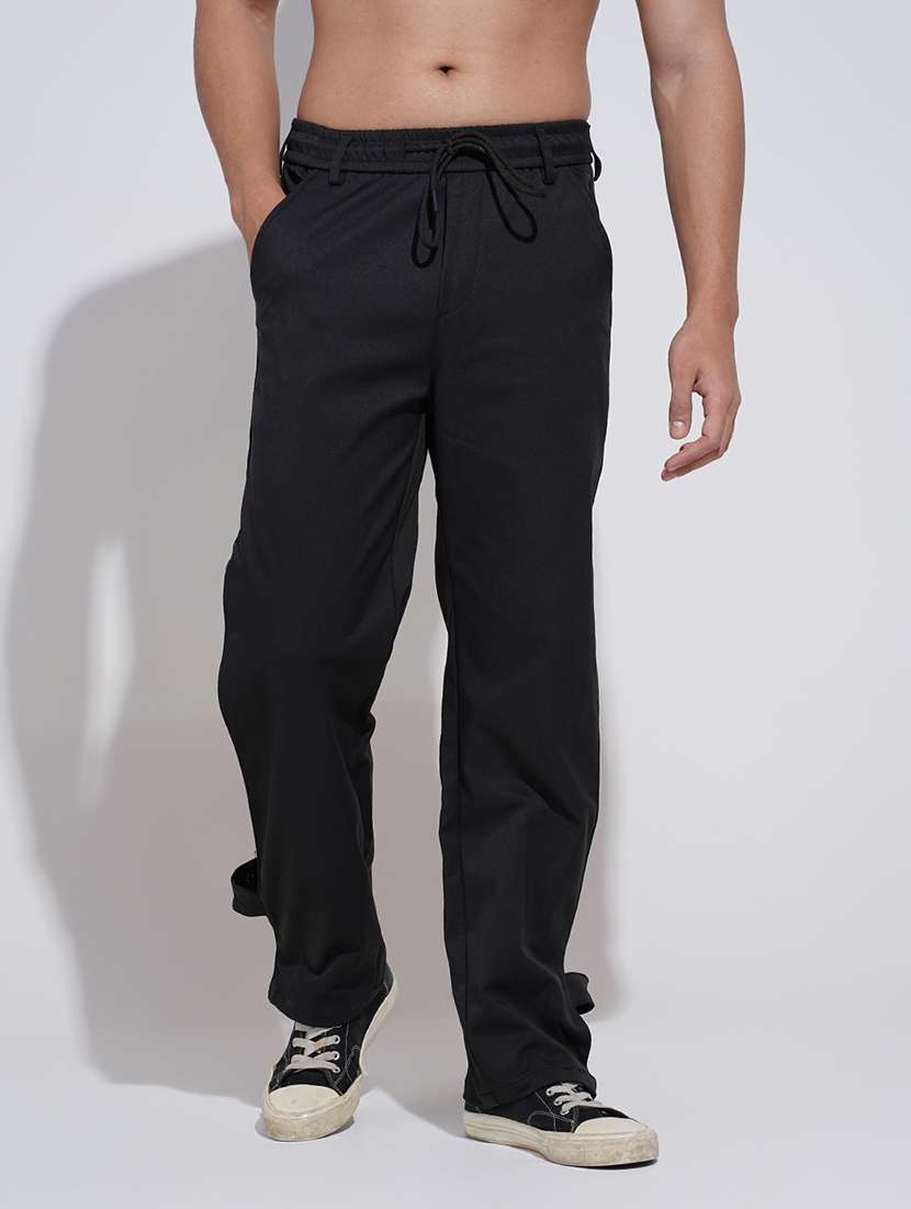 men solid low rise straight fit trouser - 22038093 - Standard Image - 1