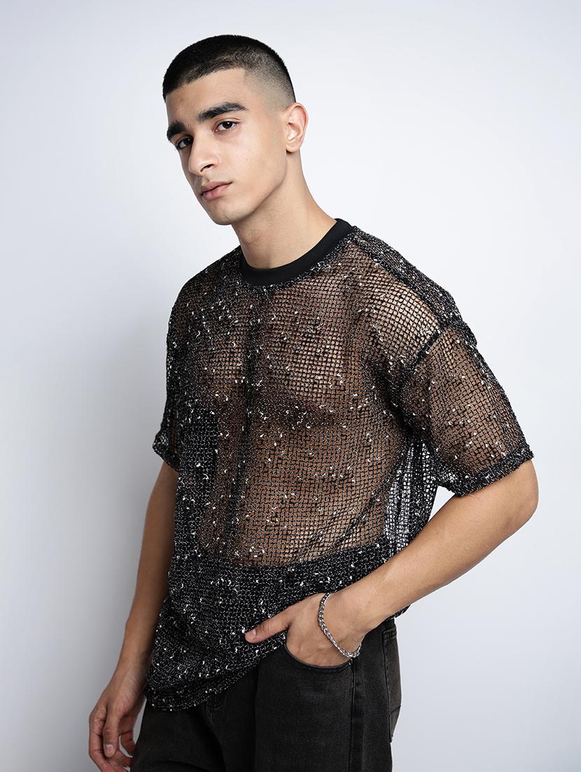 men self designed short sleeve regular fit sheer t-shirt - 22038113 - Standard Image - 1