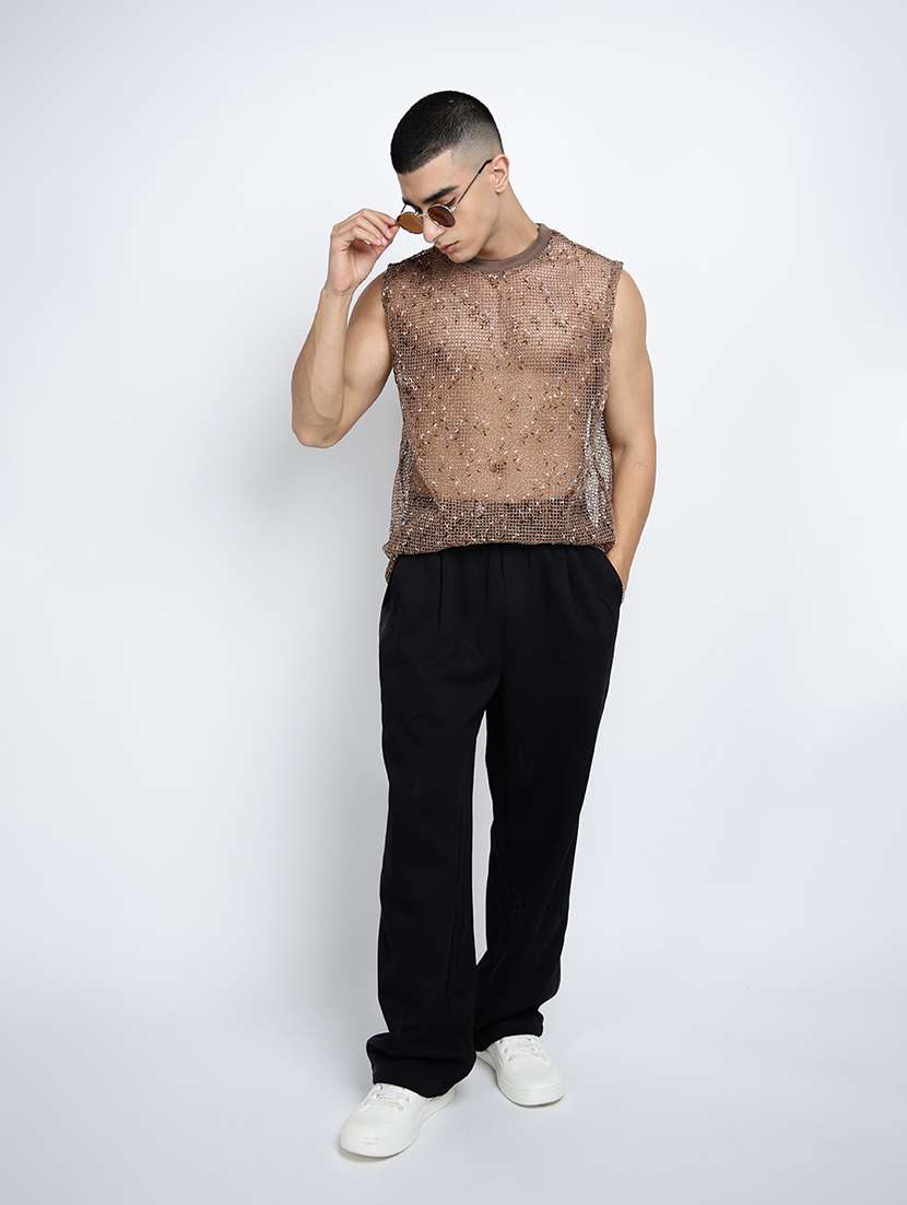 men self designed sleeveless regular fit sheer t-shirt - 22038117 -  Standard Image - 4