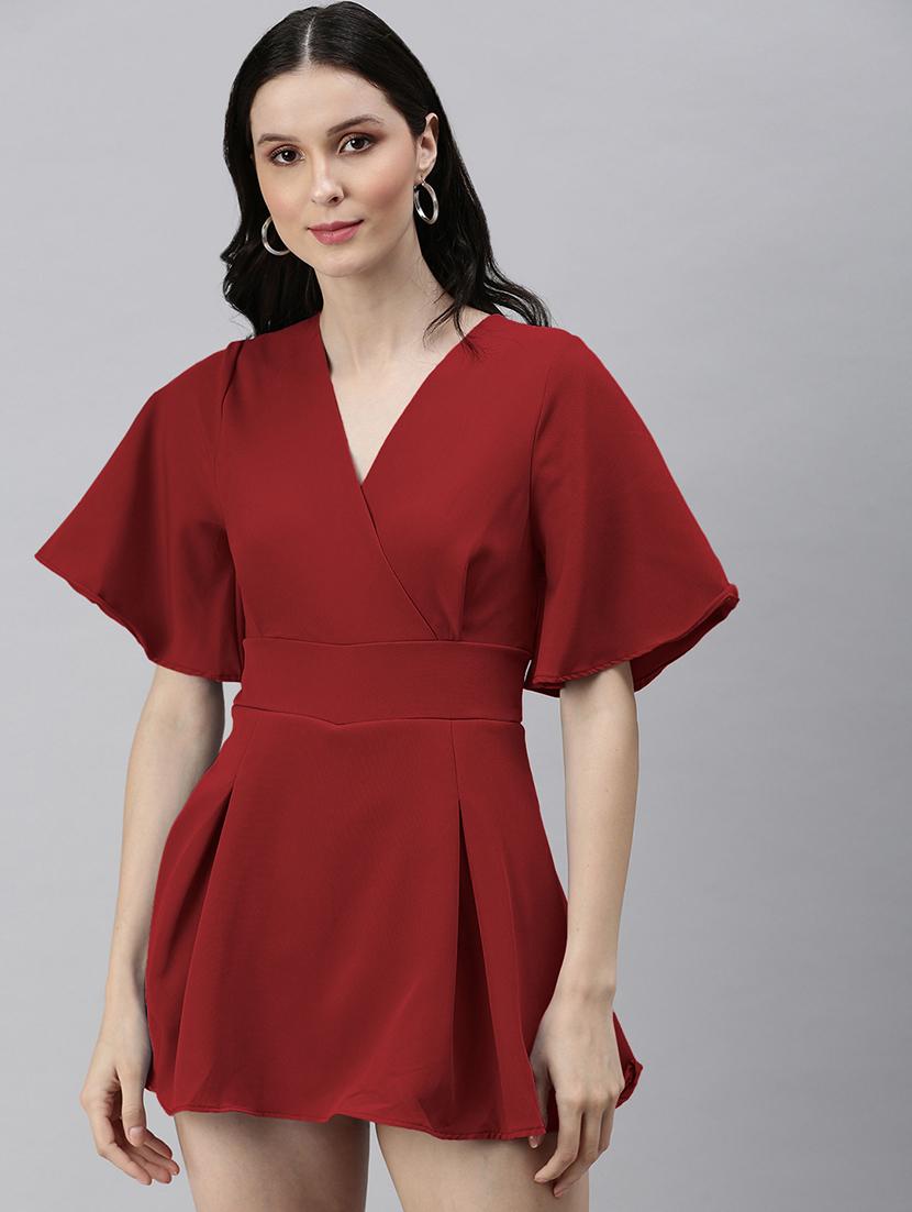 women solid flared sleeve a-line dress - 22038222 - Standard Image - 1